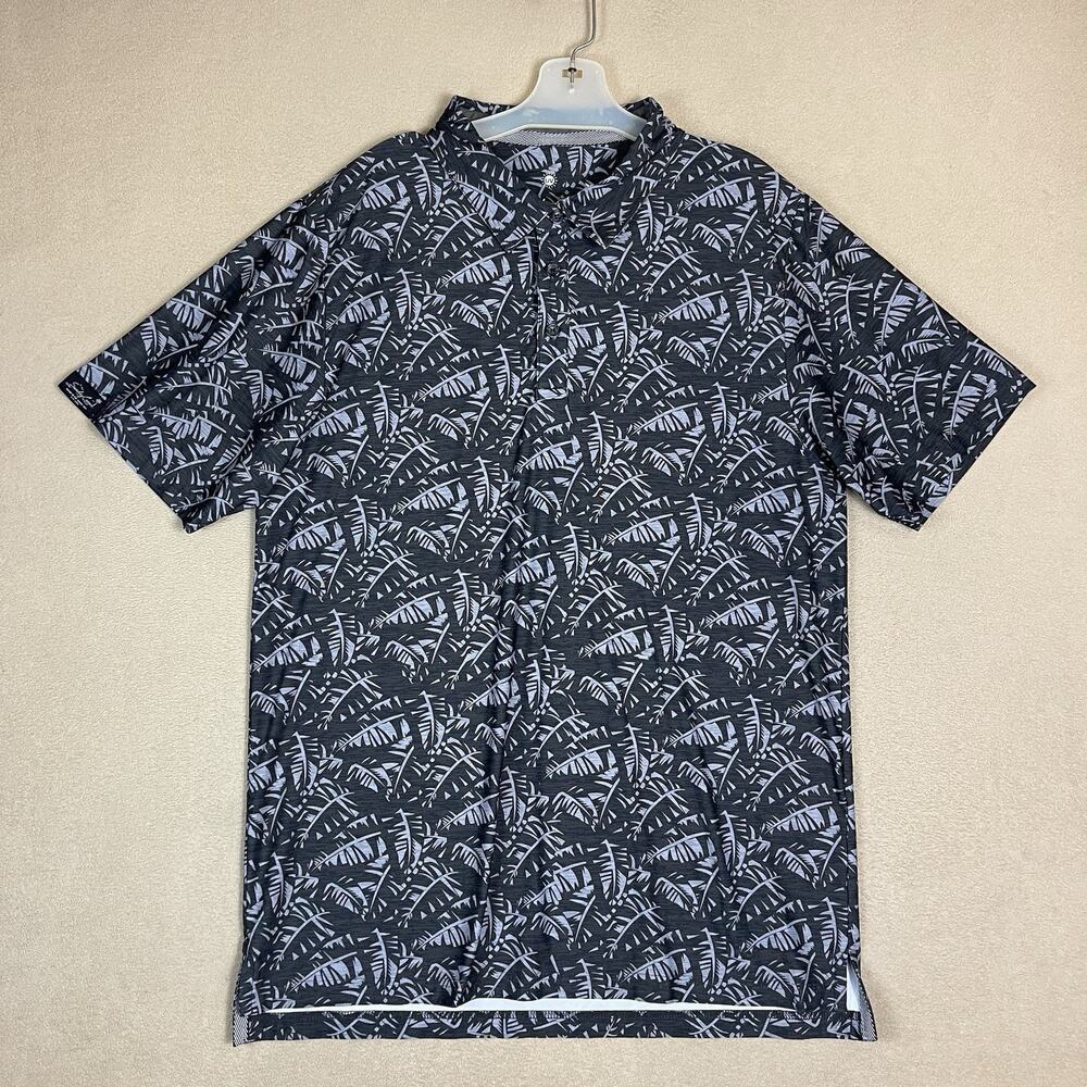 Sunday Crew Polo Shirt Mens XL‎ Gray Floral Golf Performance Stretch UPF 50+